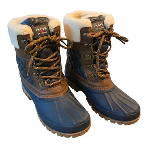 Storm by Cougar Carlisle Waterproof Winter Boots Womens 9 Navy/Dark Tan Quilt